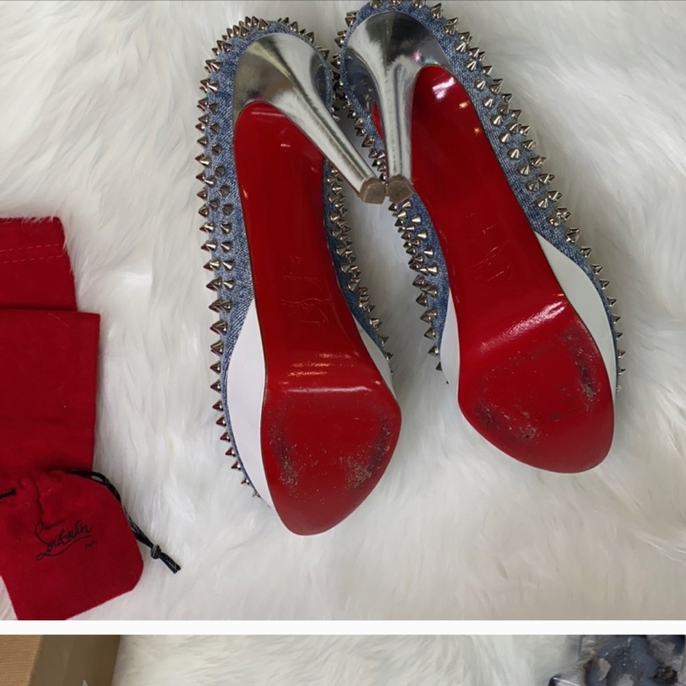 Christian Louboutin Denim/ White Spiked Heel 41